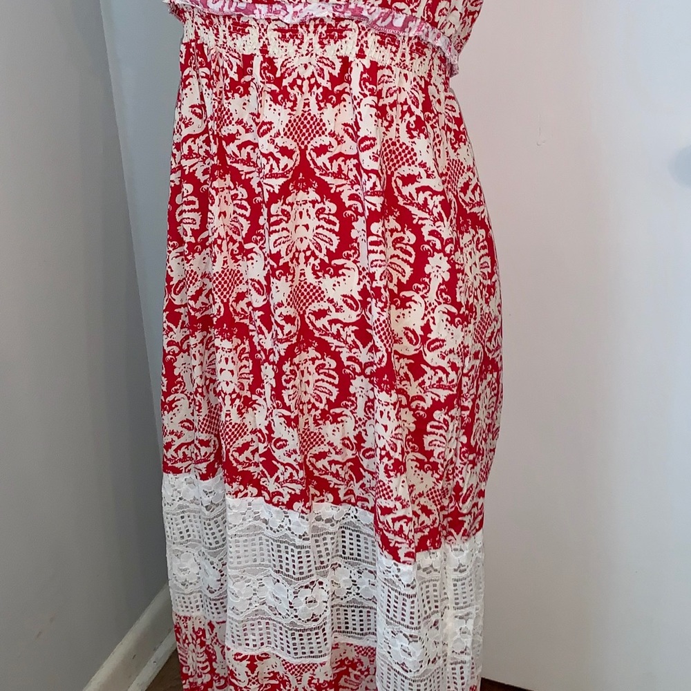 Women’s Ikat Maxi Dress Red & White M Long Sleeveless Summer Print Sz 8 10 - Picture 5 of 11